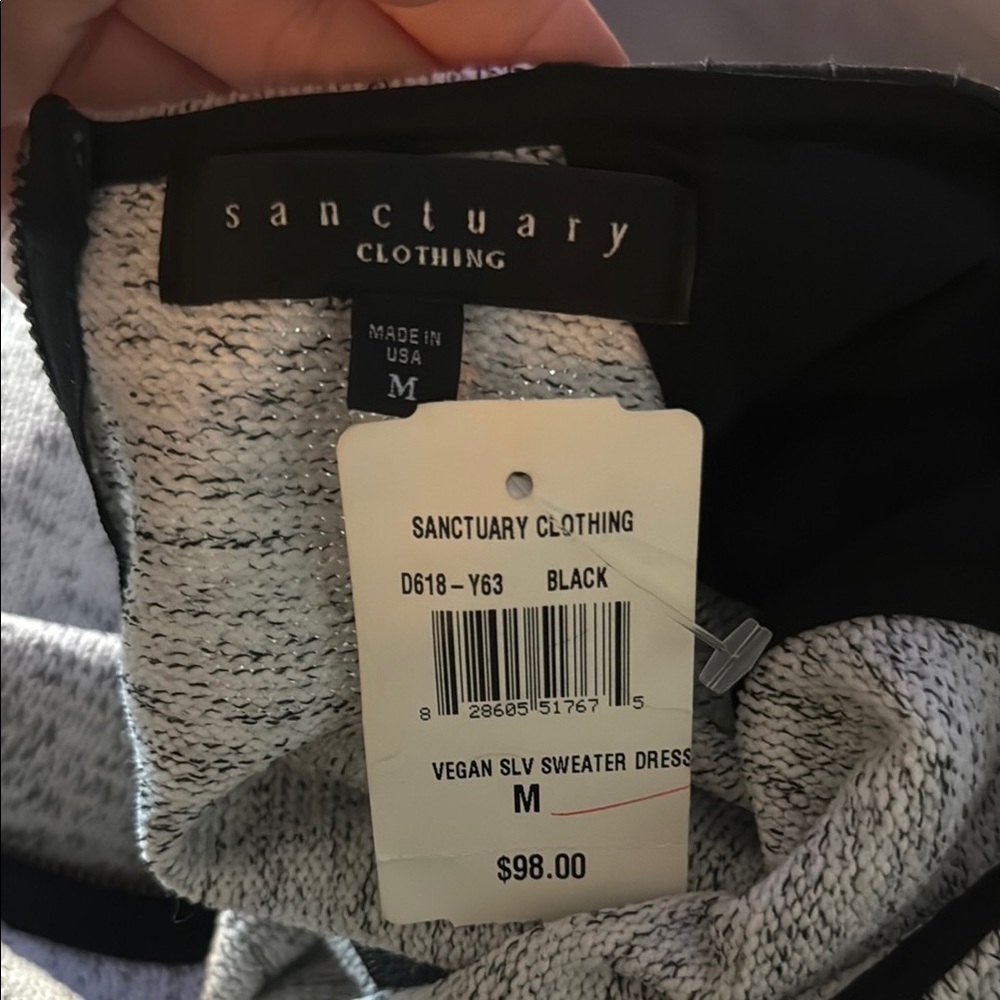 Sanctuary Black and Gray Vegan Sleeve Sweater Dress - Picture 2 of 5
